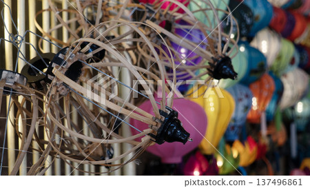 Colorful lanterns glowing at night in Hoi An, Vietnam traditional lantern festival street lights 137496861