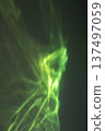 Glowing green aurora over dark water creating abstract light patterns at night 137497059