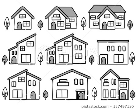 各種房屋插圖向量圖（單色） 137497150