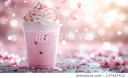 Cherry blossom spring cafe frozen drink fantasy background 137497432