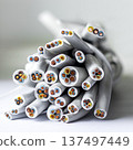 Closeup of white electrical cables with colorful copper cores bundled together for industrial use showcase 137497449