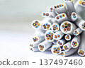 Close up of colorful electrical cables with exposed ends and bright insulated wires 137497460