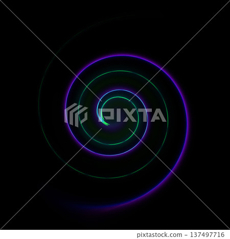 Neon spiral glow: a colorful, hypnotic ring pattern set against a dark background Neon spiral glow: a colorful, hypnotic ring pattern set against a dark background 137497716