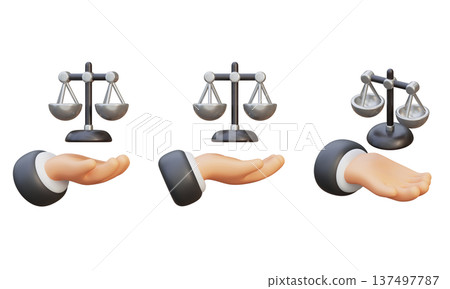 3D Character Hand Holding Scales of Justice for Law and Ethics Concept 3D Character Hand Holding Scales of Justice for Law and Ethics Concept 137497787