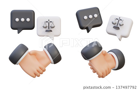 3D Handshake with Law Icon Speech Bubble for Legal Agreement and Contract Concept 3D Handshake with Law Icon Speech Bubble for Legal Agreement and Contract Concept 137497792