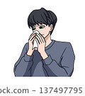 A man blowing his nose with a tissue. Image of hay fever or a cold. 137497795
