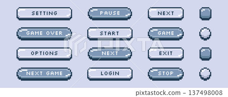8bit retro pixel art buttons, interface menu icons or old video game symbols 137498008
