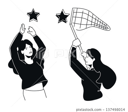 Catching Stars - Black and White Flat Design Illustration Catching Stars - Black and White Flat Design Illustration 137498014