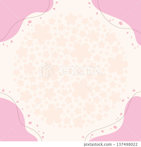 A simple frame of cherry blossom petals and fluid shapes and lines with a circular cherry blossom silhouette background [square] 137498022