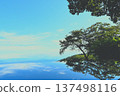 Blue sky and clouds reflected on the lake surface 137498116