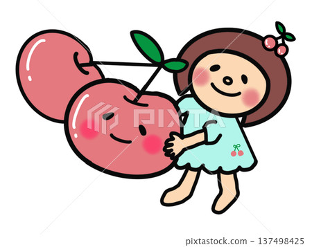 Cute bob hair girl holding a big pink cherry 137498425