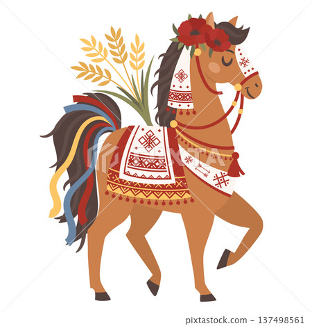 Ukrainian folk style Christmas horse for 2026 lunar year Ukrainian folk style Christmas horse for 2026 lunar year 137498561