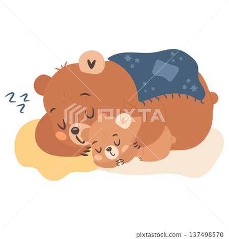 Cute cartoon mama bear sleeping with kid illustration for Mothers day 137498570