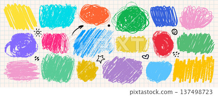 Crayon highlight box text scribble underline set in bright yellow blue green pink and purple on grid background. Crayon highlight box marks in rough pen line texture. Ideal for text accents. Crayon highlight box text scribble underline set in bright yellow blue green pink and purple on grid background. Crayon highlight box marks in rough pen line texture. Ideal for text accents. 137498723
