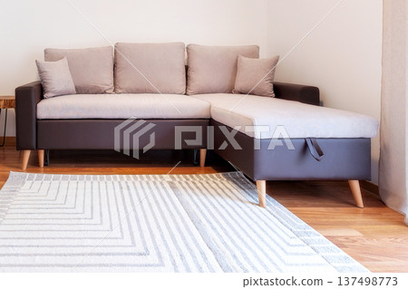 Contemporary corner sofa with beige cushions Contemporary corner sofa with beige cushions 137498773