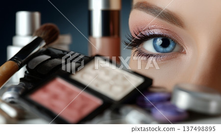 年輕女子化妝的特寫鏡頭 137498895