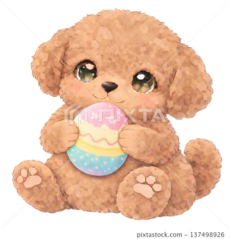 【復活節】玩具貴賓犬抱著彩蛋的插圖 137498926