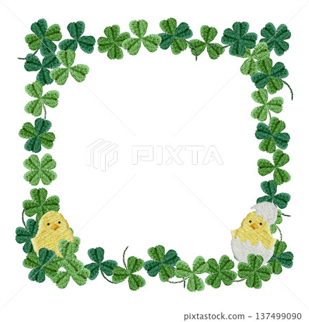 [Clover and chick frame] Hand embroidery illustration material 137499090