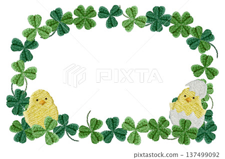 [Clover and chick frame] Hand embroidery illustration material 137499092