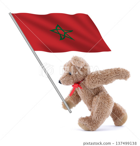 Morocco flag being carried by a cute teddy bear Morocco flag being carried by a cute teddy bear 137499138