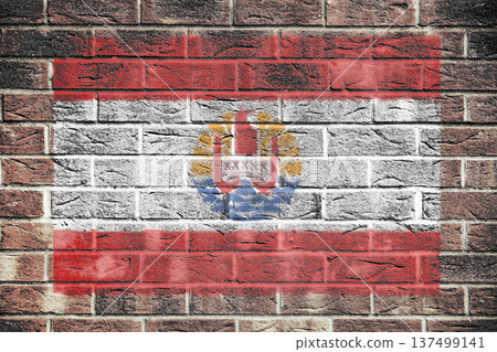 French Polynesia flag on old brick wall background French Polynesia flag on old brick wall background 137499141