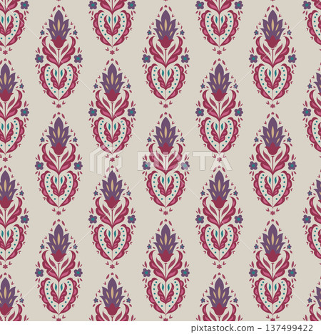 Ochre Folk Floral Medallion Textile Pattern 137499422