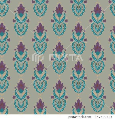 Symmetrical Pink Folk Floral Medallion Pattern Symmetrical Pink Folk Floral Medallion Pattern 137499423