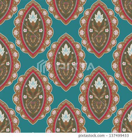 Rust Terracotta Floral Buta Damask Pattern Rust Terracotta Floral Buta Damask Pattern 137499433