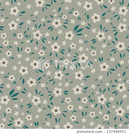 Sage Green Ditsy Floral Meadow Pattern 137499451