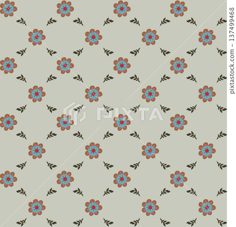 Whimsical Denim Blue Folk Daisy Pattern Whimsical Denim Blue Folk Daisy Pattern 137499468