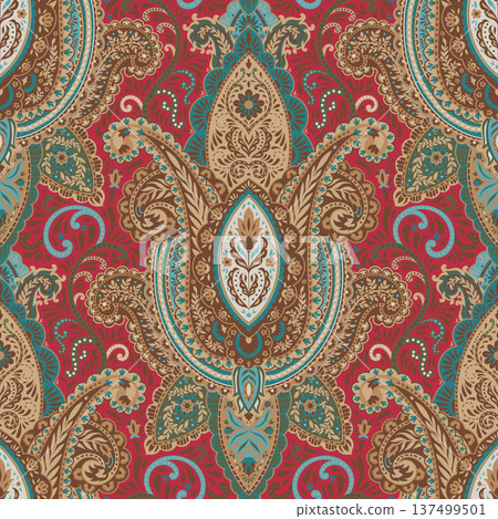 Vibrant Red Spice Paisley Floral Design Vibrant Red Spice Paisley Floral Design 137499501