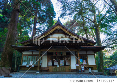 Takachiho Shrine Kagura Hall in Takachiho Town, Miyazaki Prefecture in autumn Takachiho Shrine Kagura Hall in Takachiho Town, Miyazaki Prefecture in autumn 137499547
