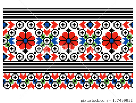 Pixel Folk Flower Ornament Ukraine Lviv Style 137499931