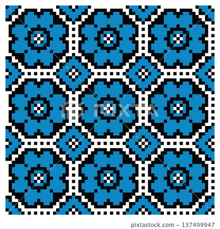 Ukrainian Blue Vyshyvanka Floral Seamless Tile Ukrainian Blue Vyshyvanka Floral Seamless Tile 137499947