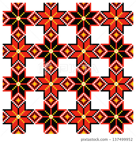 Ukrainian Pixel Alatyr Star Seamless Tile Pattern 137499952