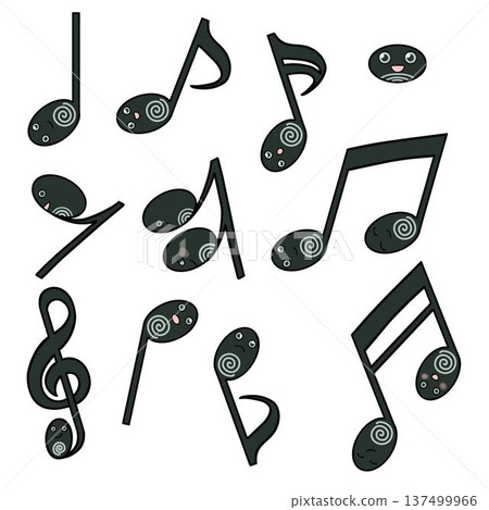 Illustration of musical notes with a tadpole motif: Fusion of music and nature Illustration of musical notes with a tadpole motif: Fusion of music and nature 137499966