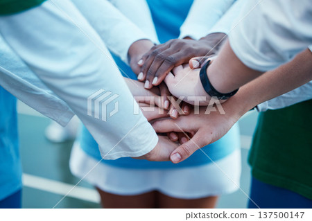 Sports, hands and team with support, trust and motivation for a competitive match or game together for teamwork. Solidarity, unity and group of people or netball athletes huddle fro goals or unity Sports, hands and team with support, trust and motivation for a competitive match or game together for teamwork. Solidarity, unity and group of people or netball athletes huddle fro goals or unity 137500147