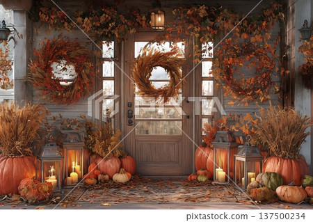 萬聖夜南瓜和下落的葉子 137500234