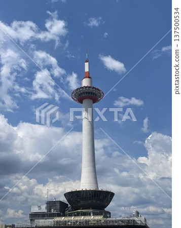 Kyoto Tower, white clouds, blue sky Kyoto Tower, white clouds, blue sky 137500534