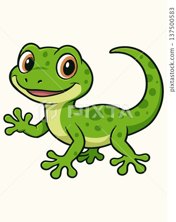 Cute Cartoon Green Lizard Illustration with Spots Cute Cartoon Green Lizard Illustration with Spots 137500583