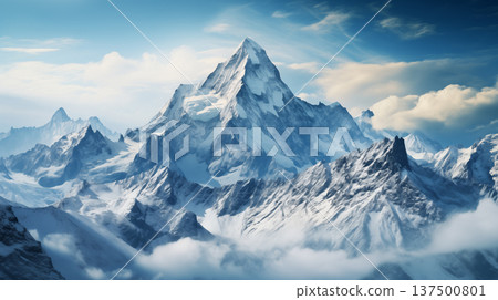 Landscape of mountain peaks summits with snow capped with cloudy 137500801
