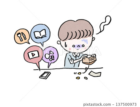 一名男子因訂閱過多服務導致資金耗盡而驚慌失措（訂閱貧困）。 137500973