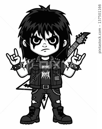Cartoon Illustration of a Metal Guitarist in Dark Rock Style Cartoon Illustration of a Metal Guitarist in Dark Rock Style 137501166