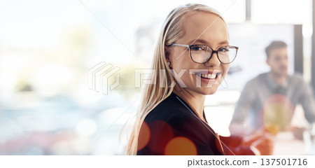 Portrait, business and woman with glasses, smile or professional with confidence, banner or bokeh. Face, happy person or consultant in a workplace, overlay or employee with success, career or meeting Portrait, business and woman with glasses, smile or professional with confidence, banner or bokeh. Face, happy person or consultant in a workplace, overlay or employee with success, career or meeting 137501716