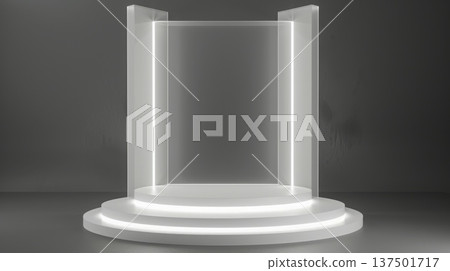 A white pedestal holding a bright light on its top, creating a striking contrast against the surrounding space. A white pedestal holding a bright light on its top, creating a striking contrast against the surrounding space. 137501717