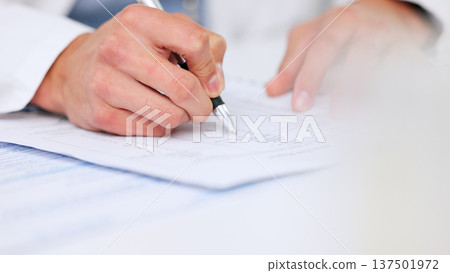 Hands, paperwork or scientist writing research notes for analysis on experiment or medical information. Closeup, person or expert in a laboratory with documents info for science development results Hands, paperwork or scientist writing research notes for analysis on experiment or medical information. Closeup, person or expert in a laboratory with documents info for science development results 137501972