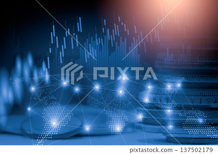 Stock market or forex trading graph and candlestick chart suitable for financial investment concept. Economy trends background for business idea and all art work design. Abstract finance background. Stock market or forex trading graph and candlestick chart suitable for financial investment concept. Economy trends background for business idea and all art work design. Abstract finance background. 137502179