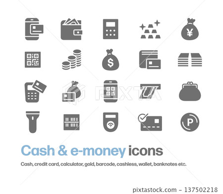 Icon set of money, electronic money, banknotes, coins, etc. 137502218