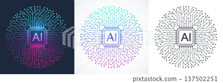Modern handmade vector icon, sign, logo circuit line style in the Artificial intelligence concept. Set AI processor icon flat design. Motherboard digital chip AI. Modern handmade vector icon, sign, logo circuit line style in the Artificial intelligence concept. Set AI processor icon flat design. Motherboard digital chip AI. 137502251