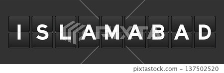 Black color analog flip board with word islamabad on gray background Black color analog flip board with word islamabad on gray background 137502520